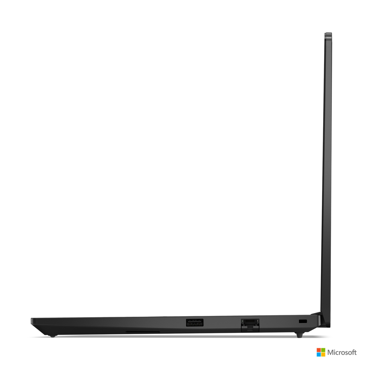 Side view of a black laptop. The screen is closed. It has a black body.