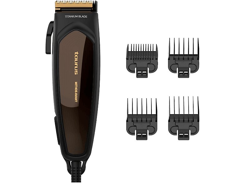Cortapelos - Taurus Mithos Avant Premium, Cuchillas de titanio ultra afiladas, 4 peines, cepillo y lubricante, 3000 rpm, 6W, negro