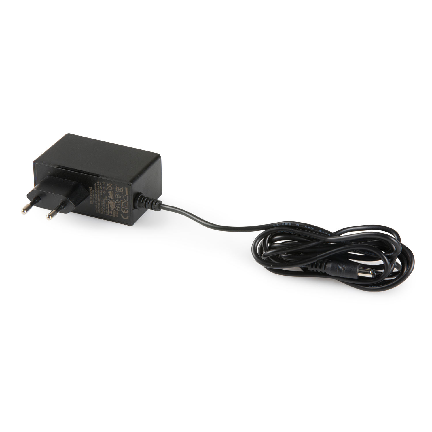 Adaptateur secteur noir avec câble et port USB.