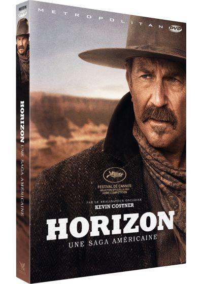 Couverture DVD : Kevin Costner avec chapeau, titre du film 'Horizon: Une Saga Américaine'.