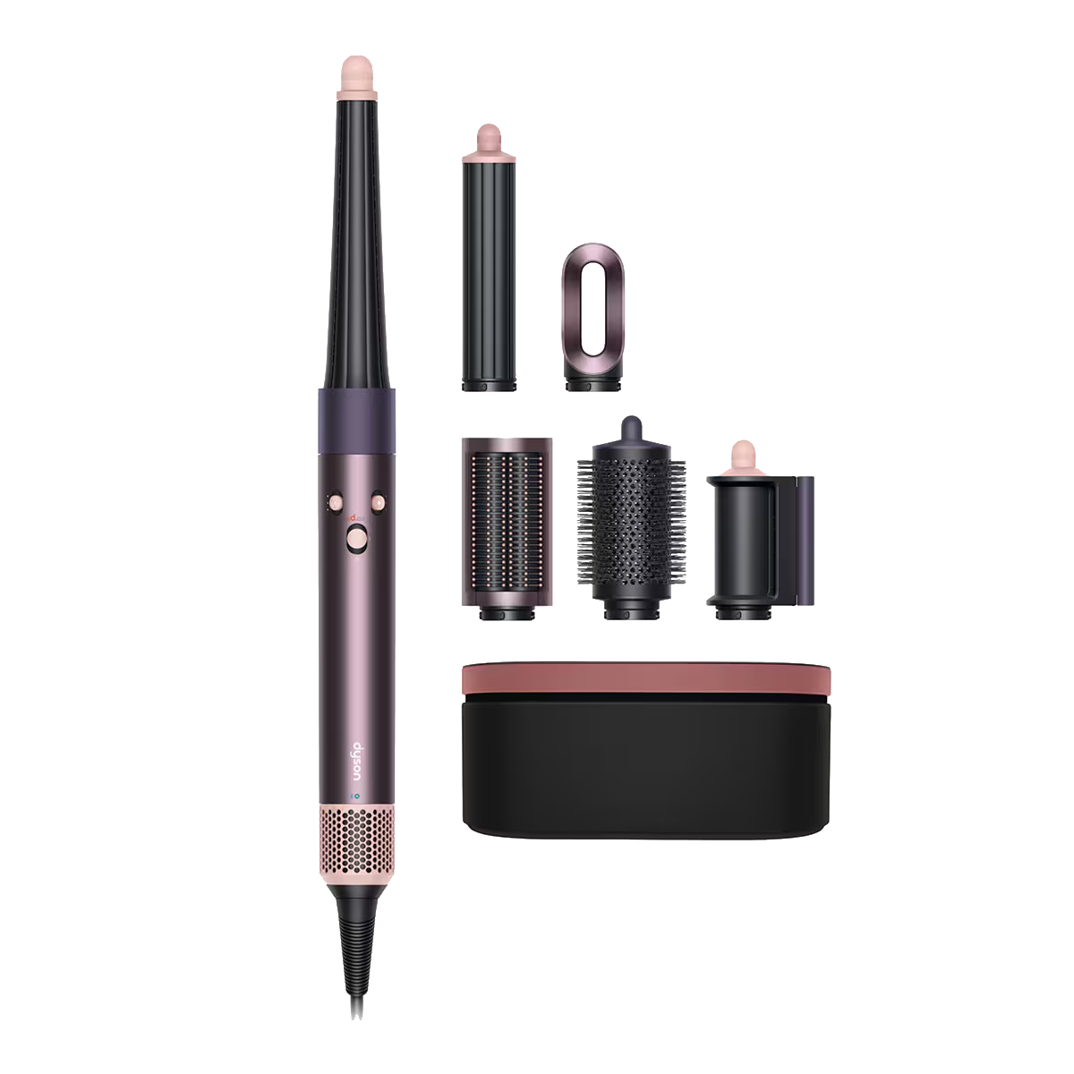 Moldeador de cabello Dyson con múltiples accesorios.