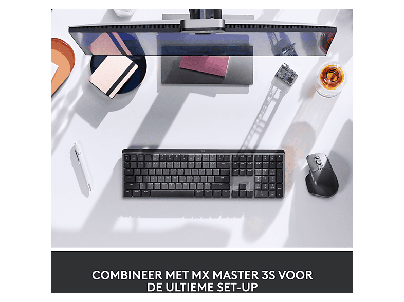 Logitech MX Mechanisch, Draadloos, Verlicht Toetsenbord, Lineaire Schakelaars, Duitse QWERTZ indeling - Grijs