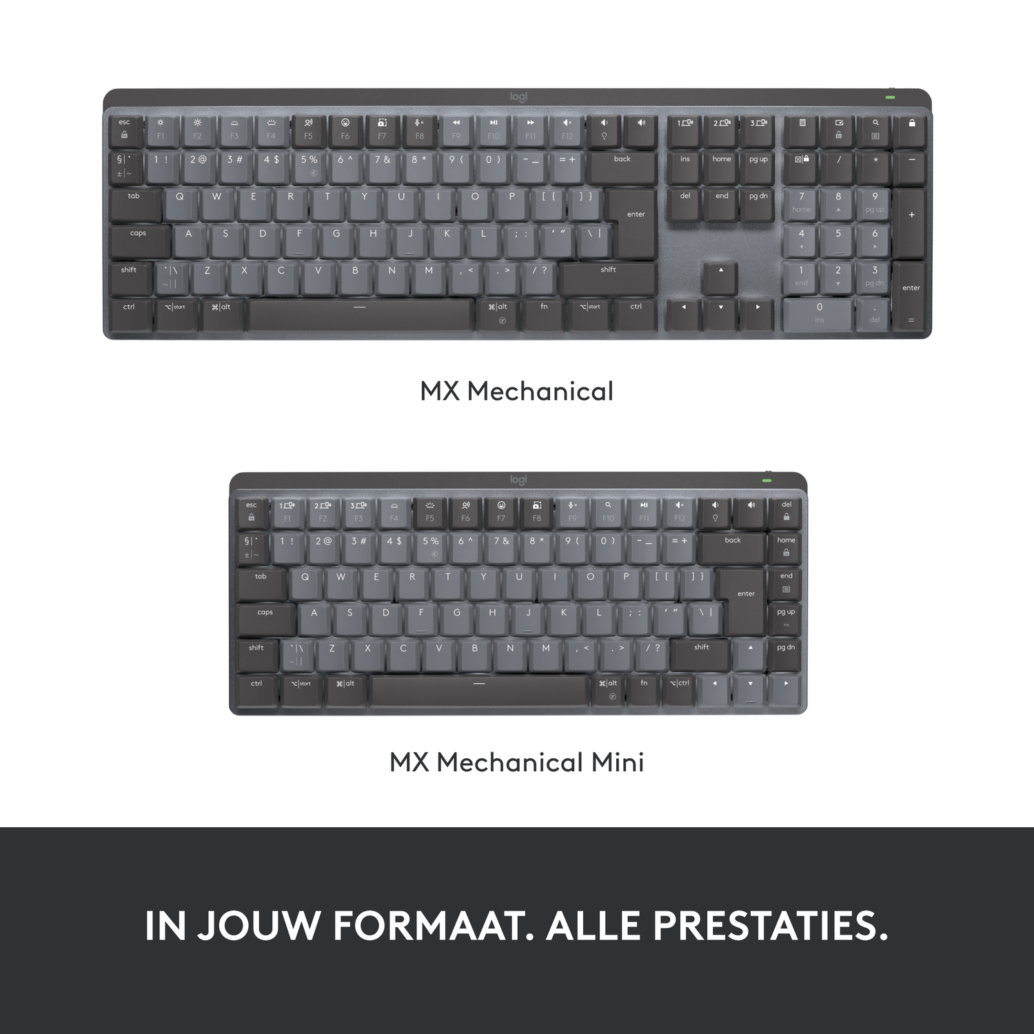 Two keyboards side by side. One is larger, and the other is smaller. Both are grey.