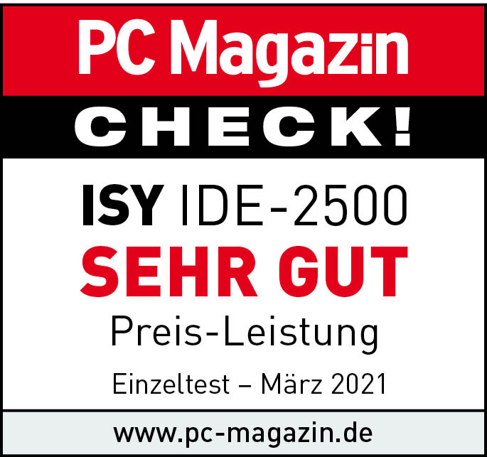 PC Magazin Check, ISY IDE-2500, 'SEHR GUT', März 2021, Weblink.