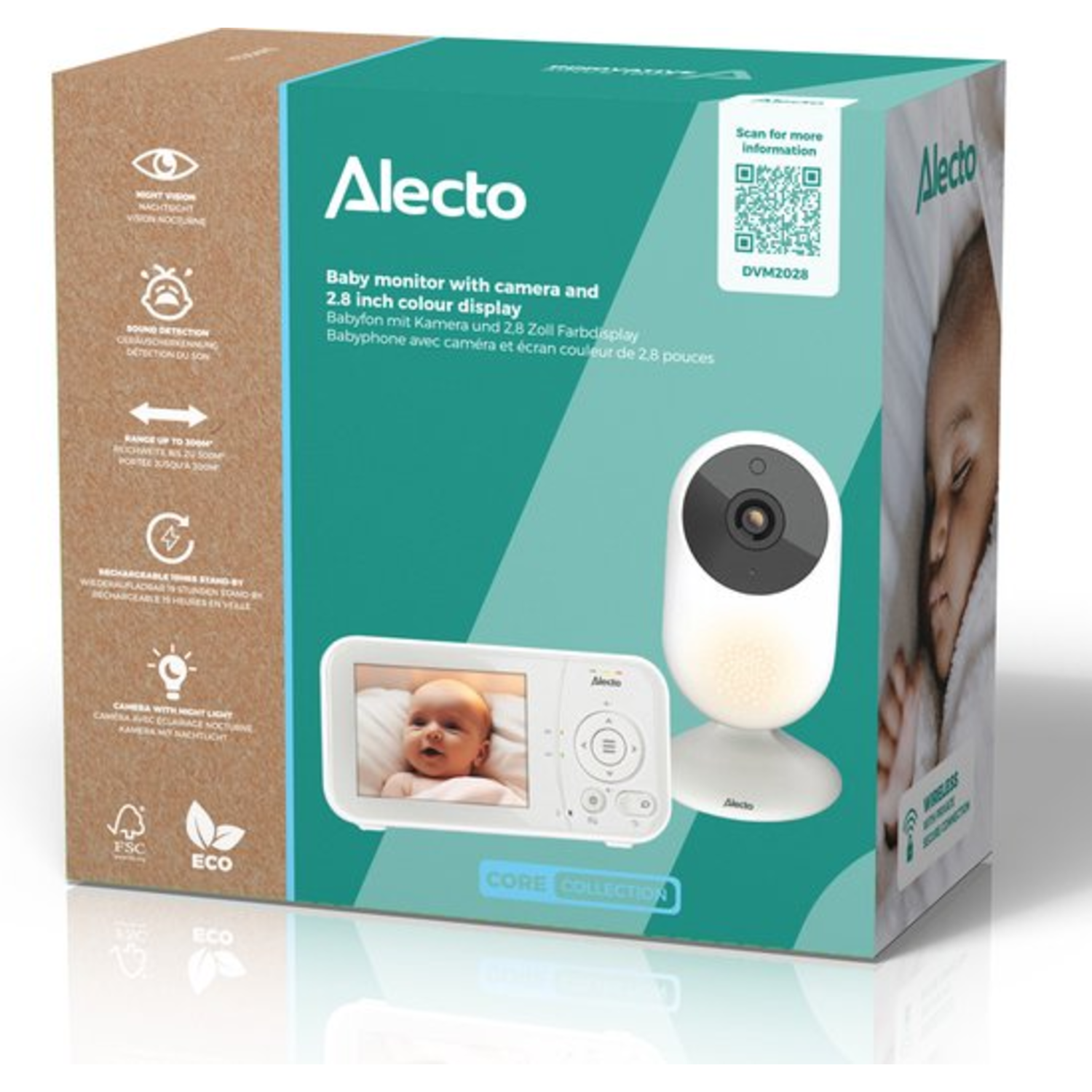 A baby monitor box with a monitor and camera displayed.