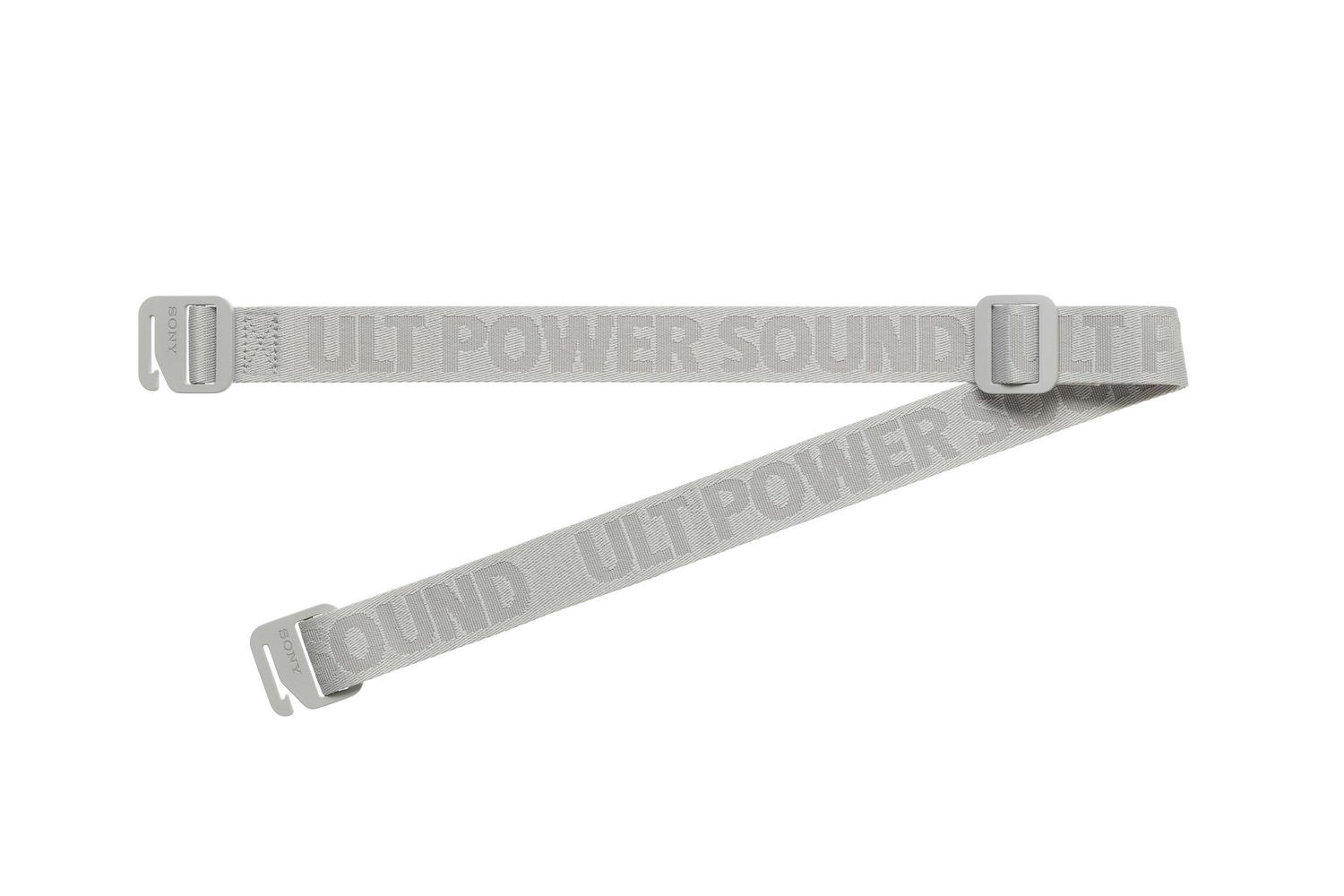 Dos correas gris claro con el texto "ULT POWER SOUND" sobre un fondo blanco.