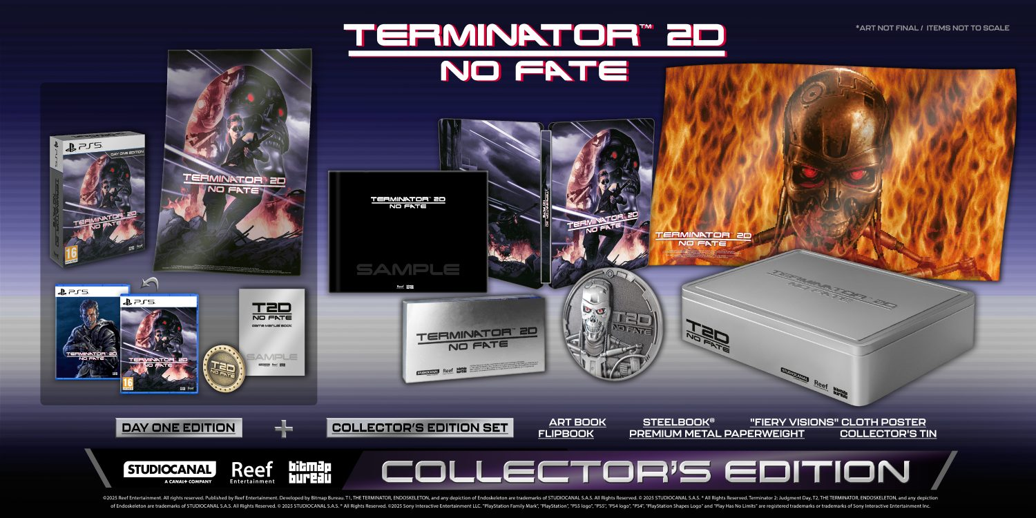 Edición de coleccionista de Terminator 2D No Fate, con varios artículos.