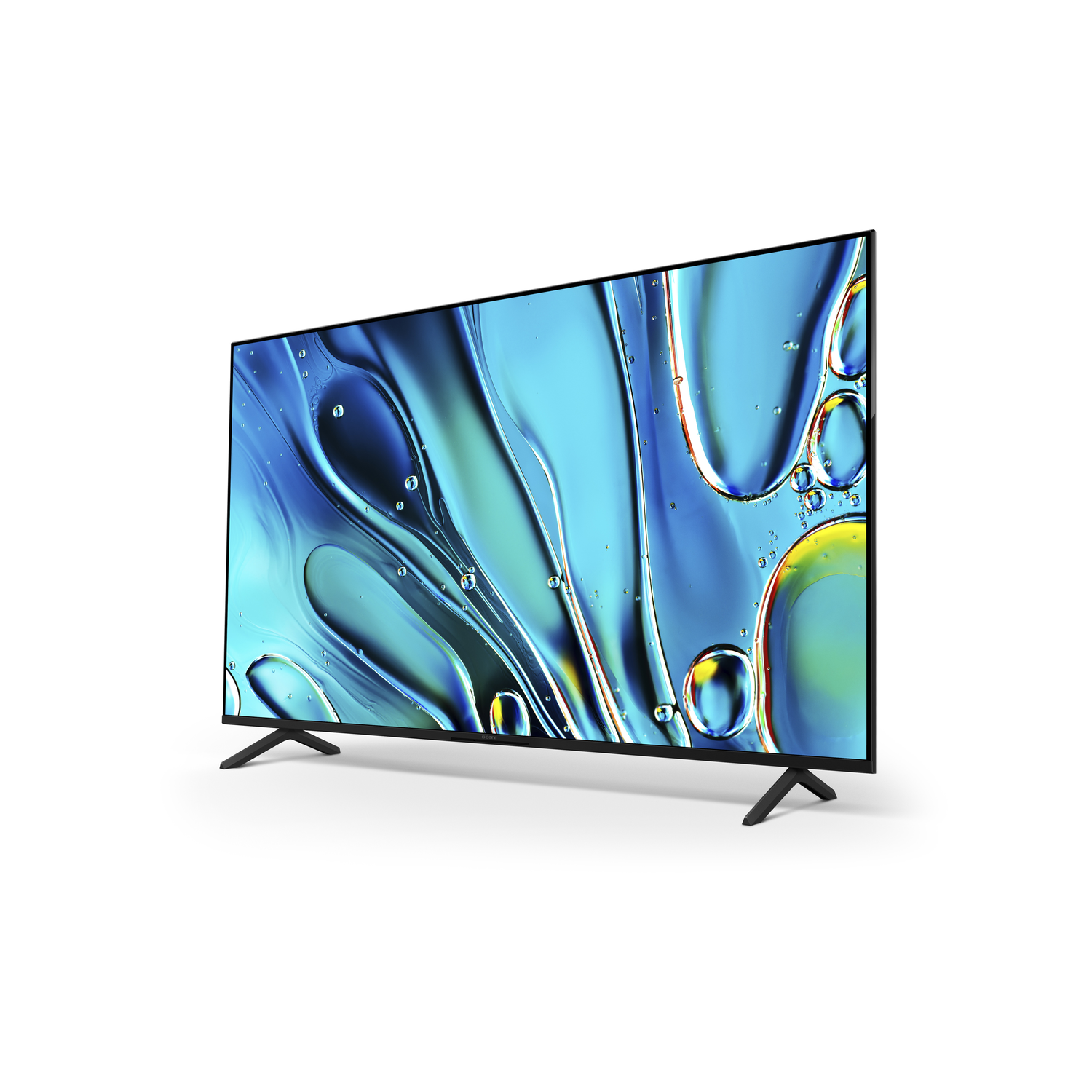 A TV on a stand, displaying colorful abstract imagery.