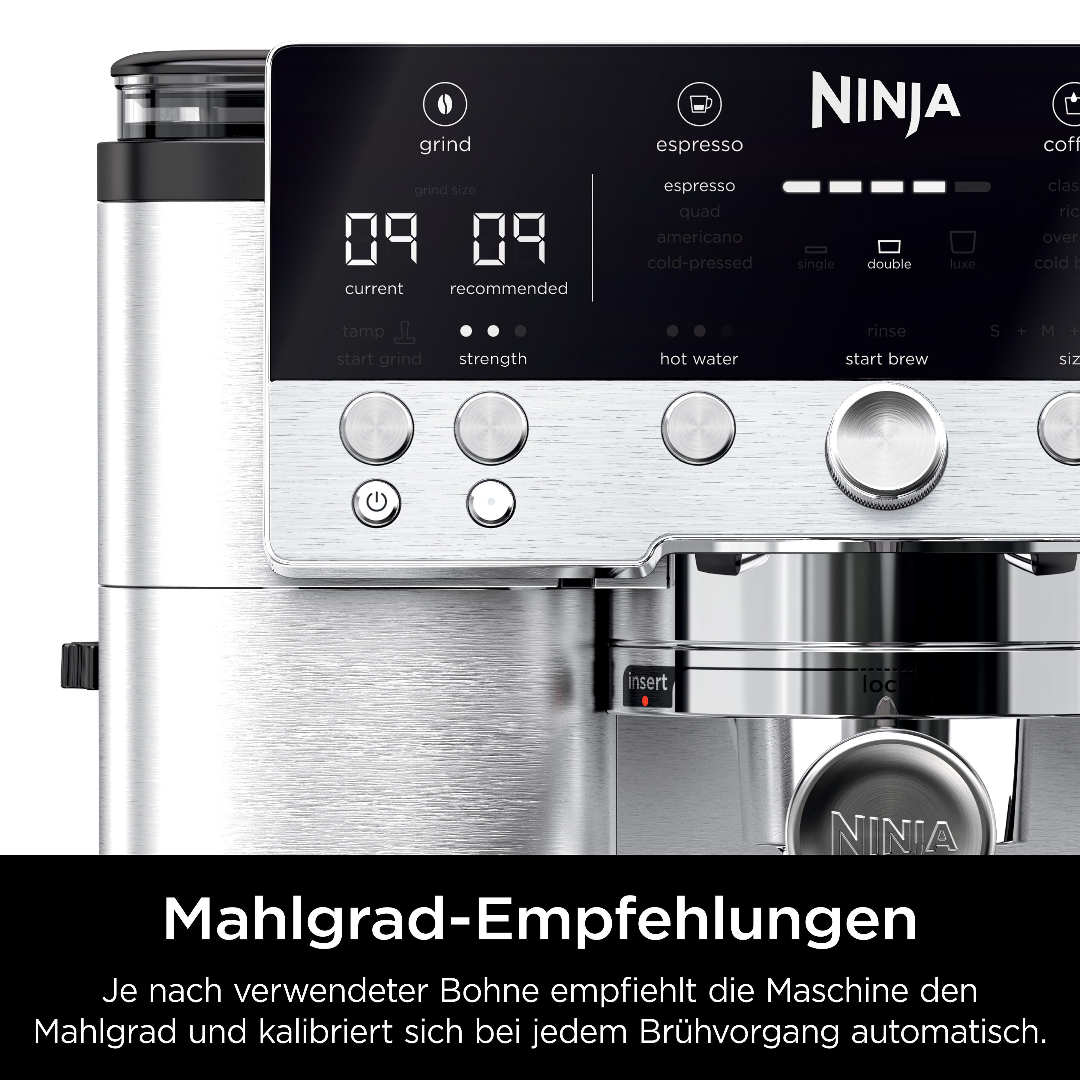 Nahaufnahme einer Kaffeemaschine mit Knöpfen und einem Display. Text: Mahlgrad-Empfehlungen.