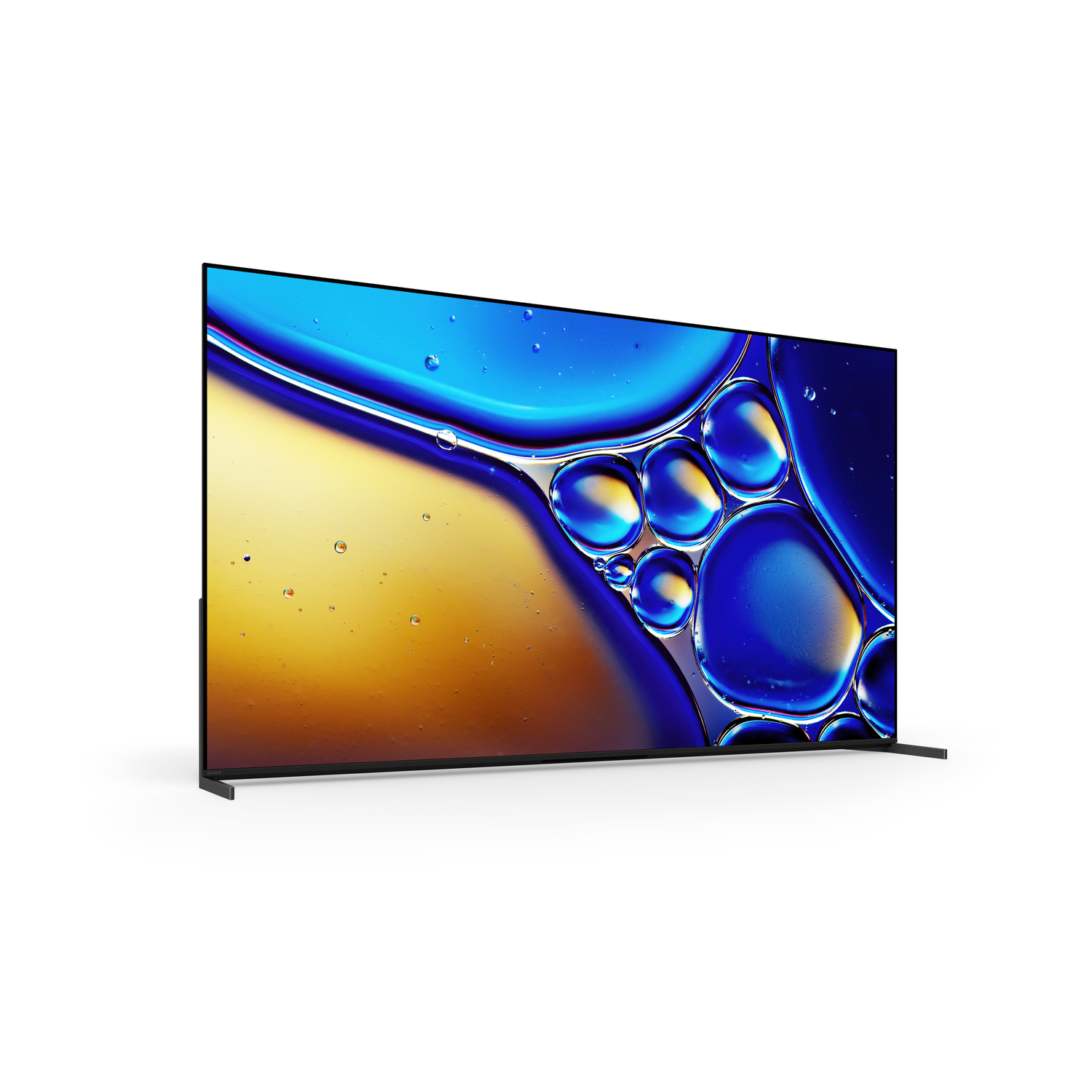 Een zwarte tv op een witte achtergrond, met bellen op het scherm.