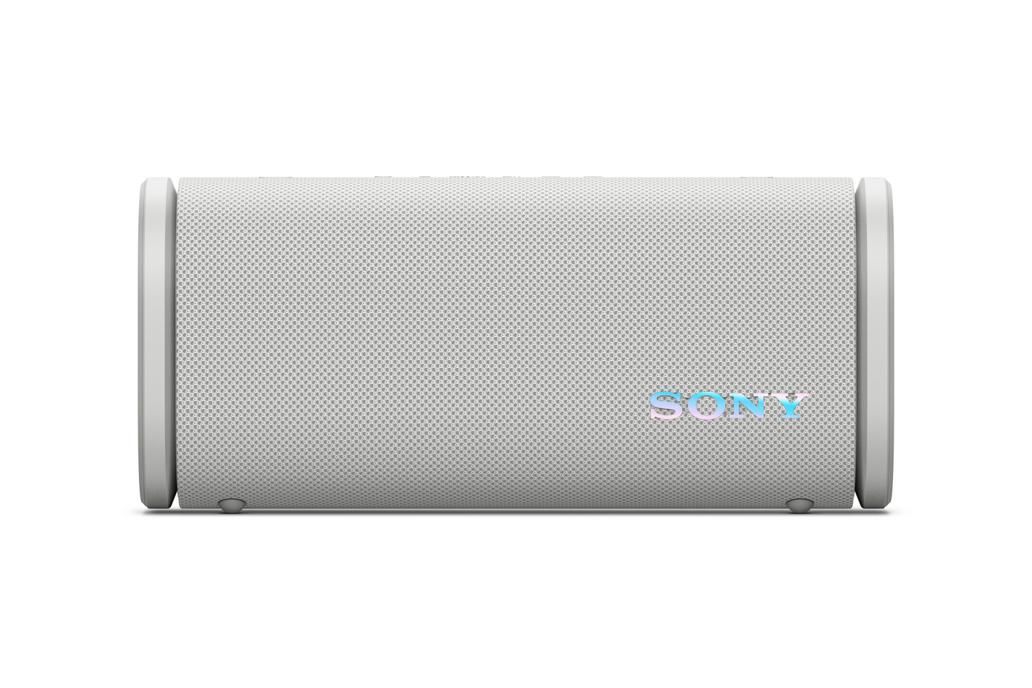 Altavoz blanco con bordes redondeados. El logotipo de Sony está en el centro.