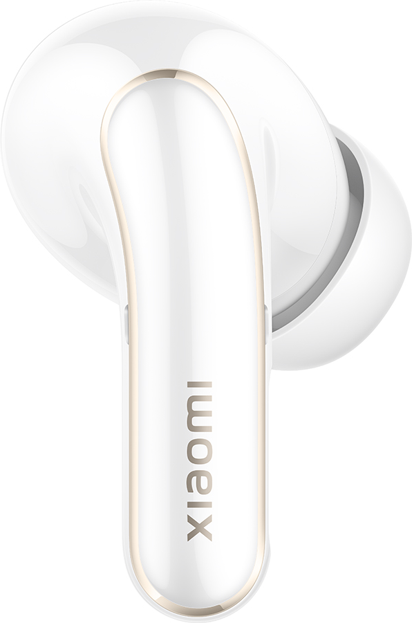 Ein weißer Ohrhörer mit goldenem Akzent, für Audio.
