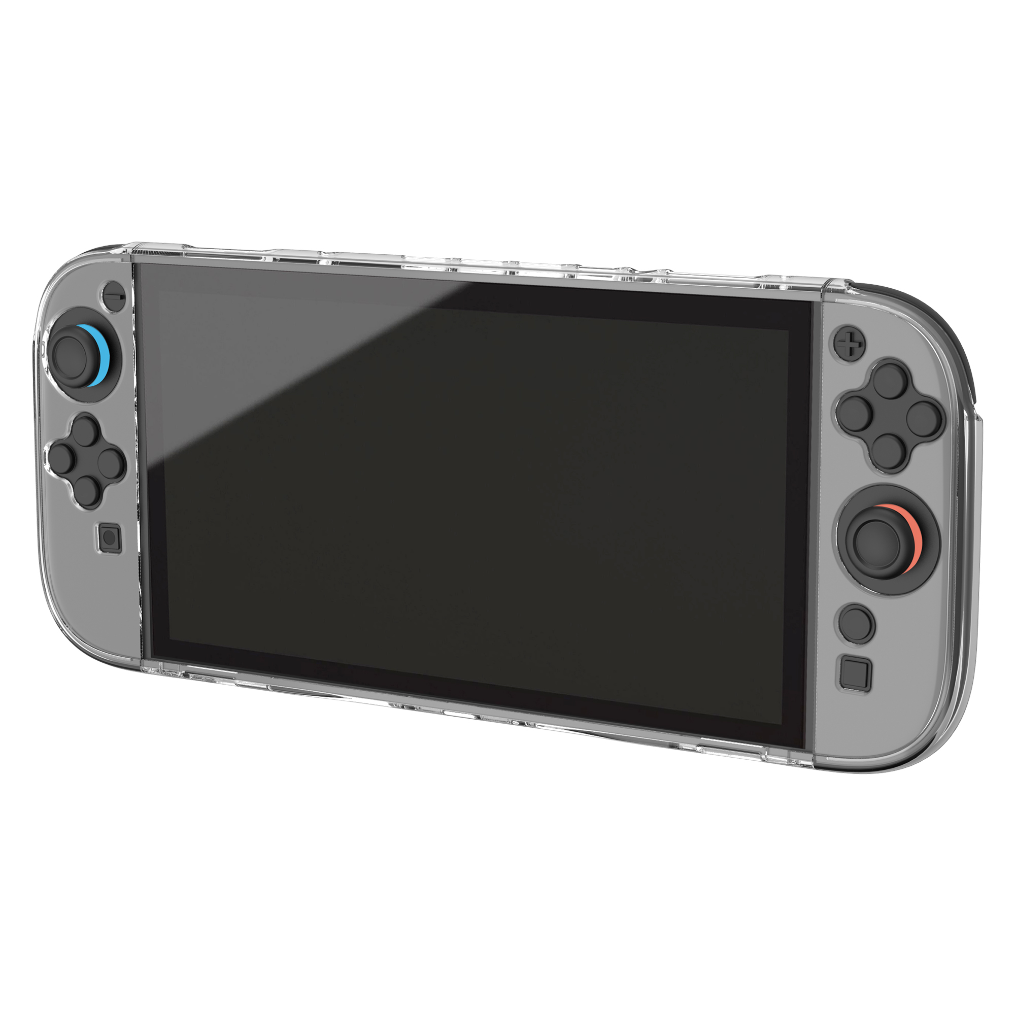 Nintendo Switch en funda transparente con Joy-Cons adjuntos.