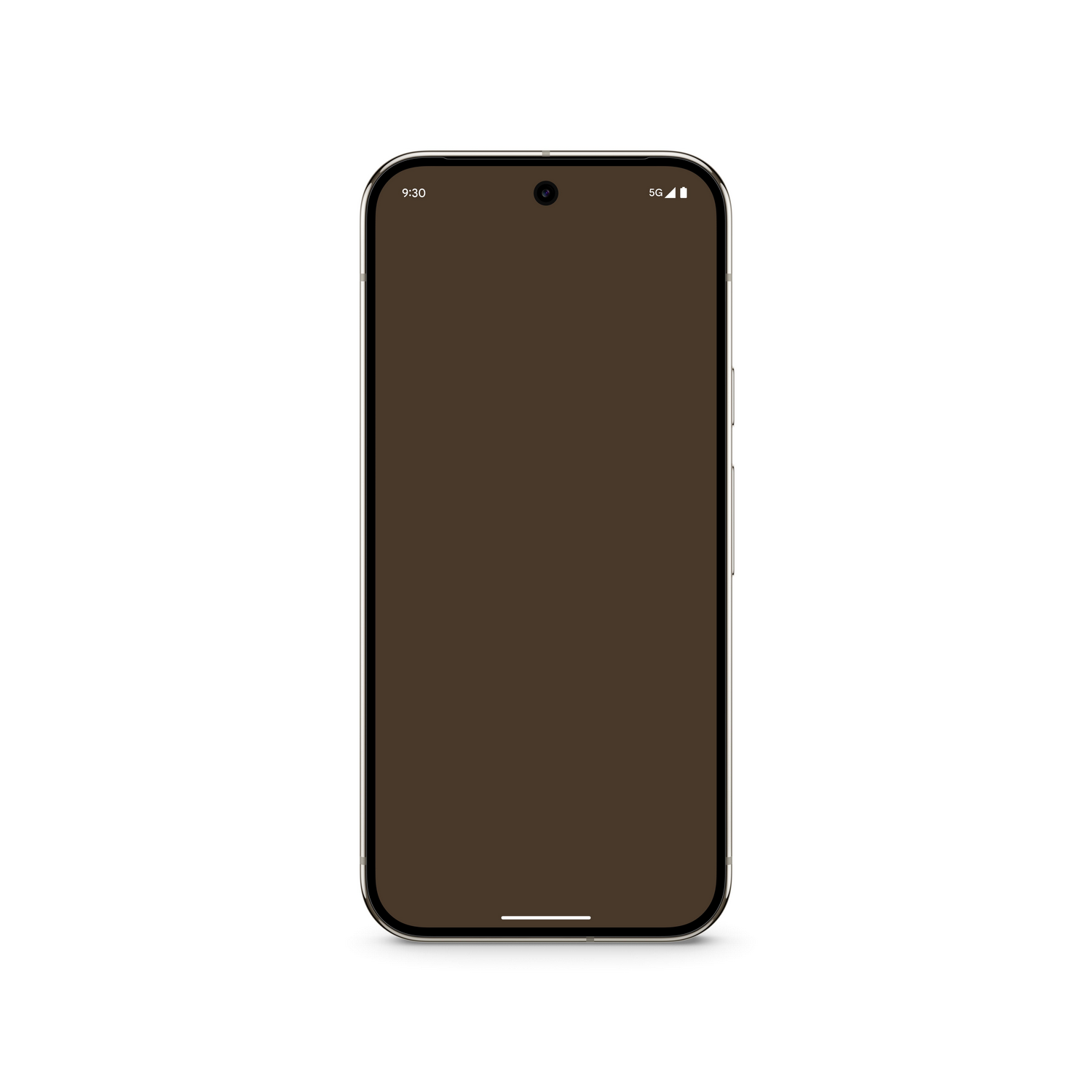 Smartphone con pantalla marrón. Muestra hora y señal 5G.