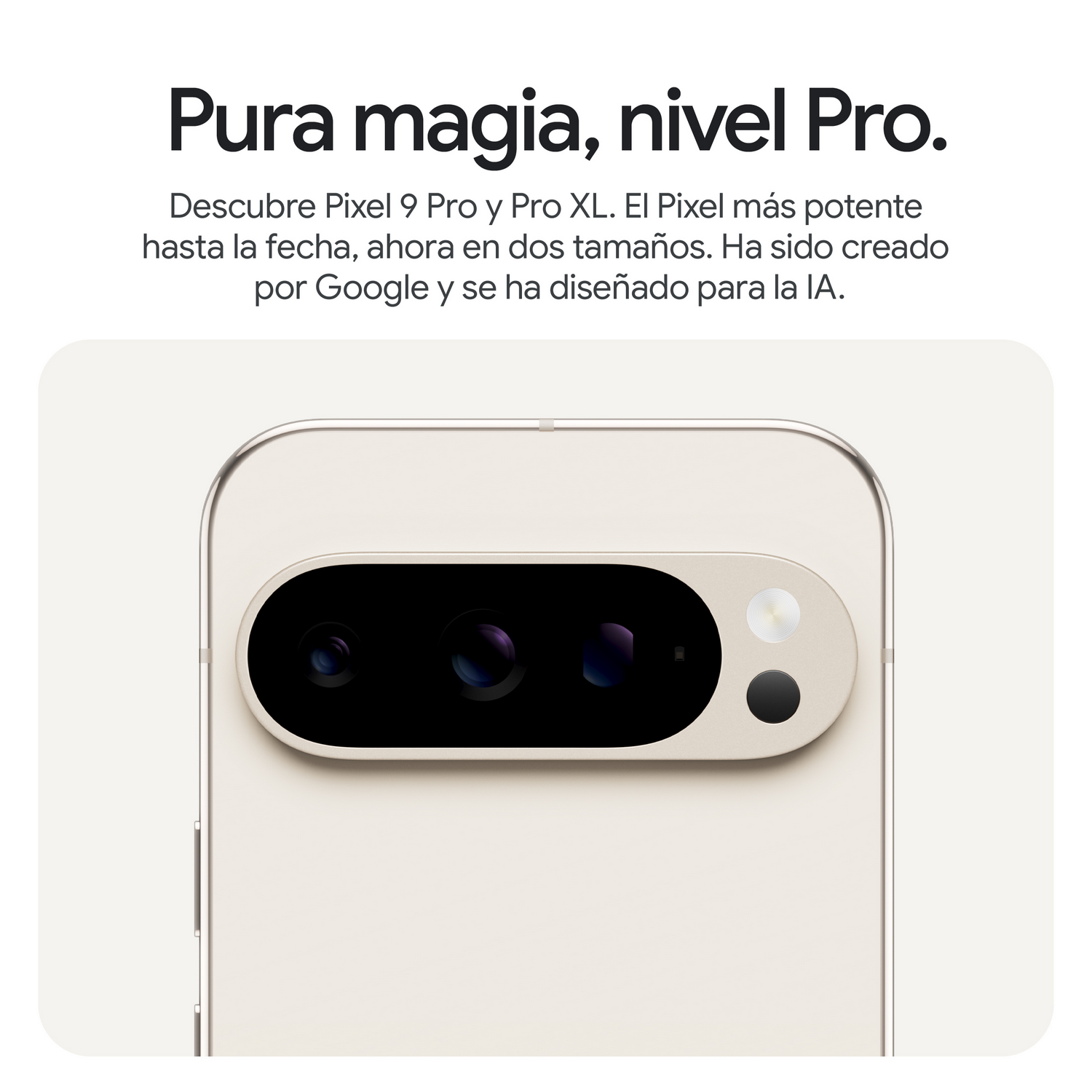 Primer plano de la parte trasera de un teléfono con un conjunto de cámaras, en color crema, con lentes de cámara negras.