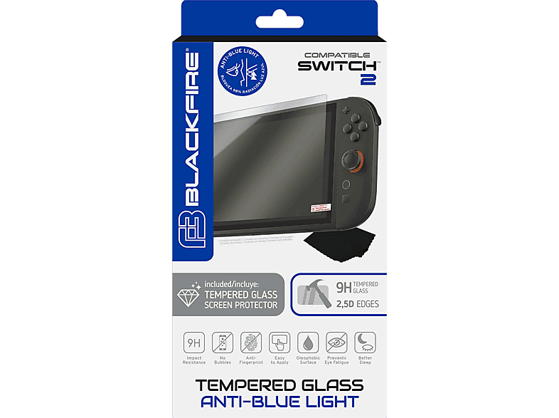 Protector Pantalla - ArdistelBlackfire Tempered glass Anti-Bluelight 9H, Para Nintendo Switch 2, Transparente