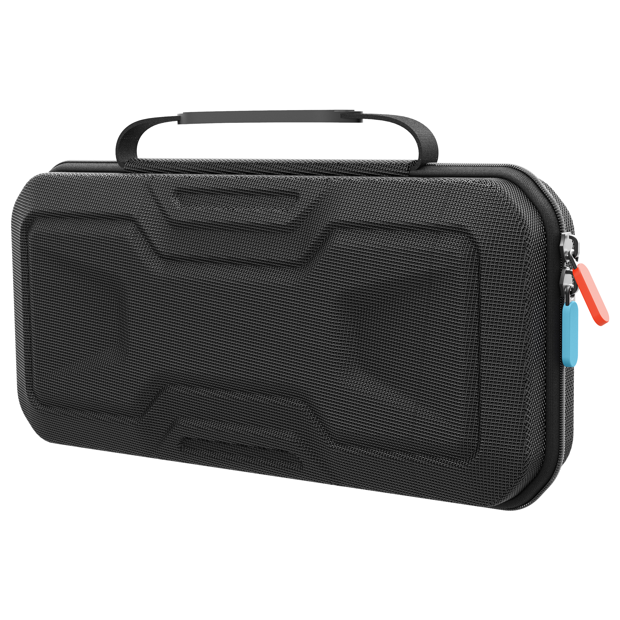 Funda de transporte negra para Switch con asa y cremallera.