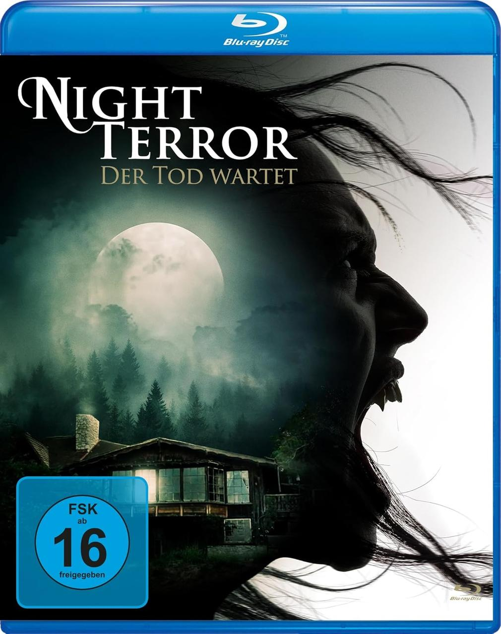 Blu-ray-Filmcover: Frauengesicht mit dunklem Hintergrund. Titel: Night Terror.