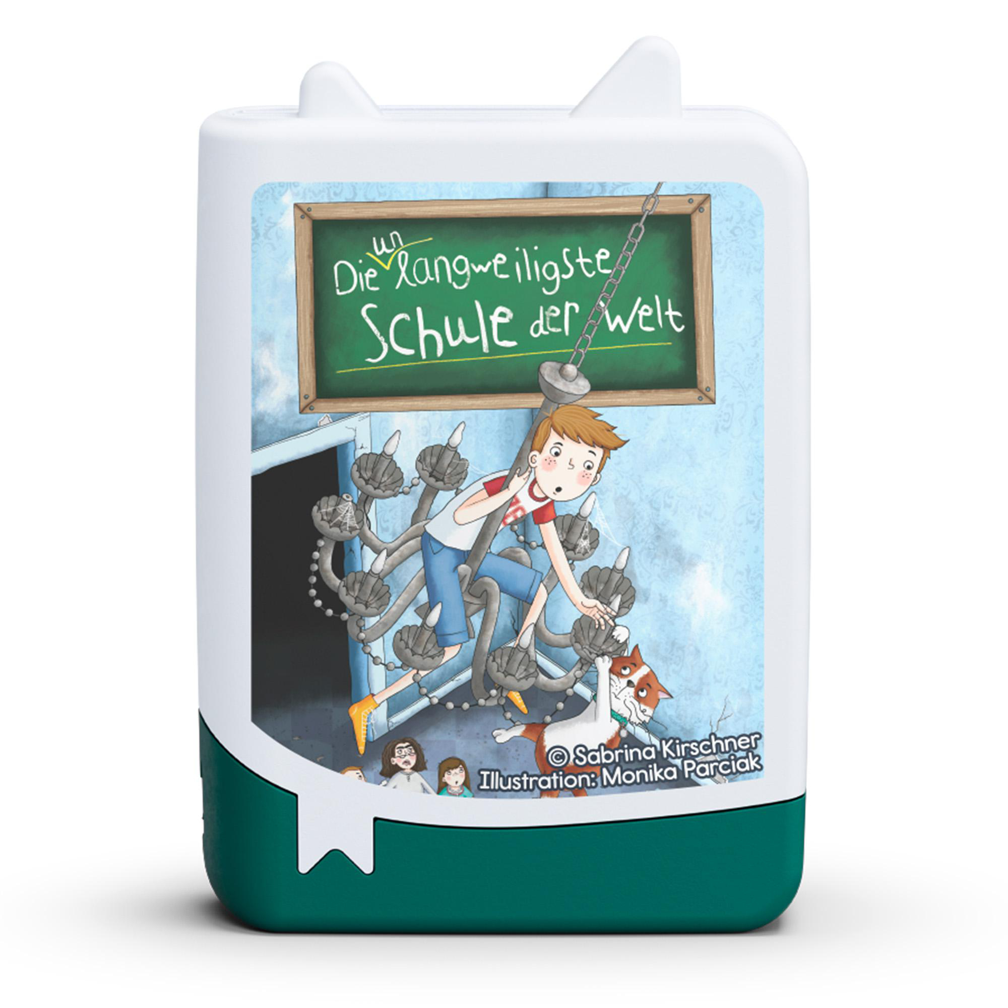 Ein Cartoon-Buchcover. Ein Junge und ein Hund sind in einem Raum mit Ketten. Der Titel ist deutsch.