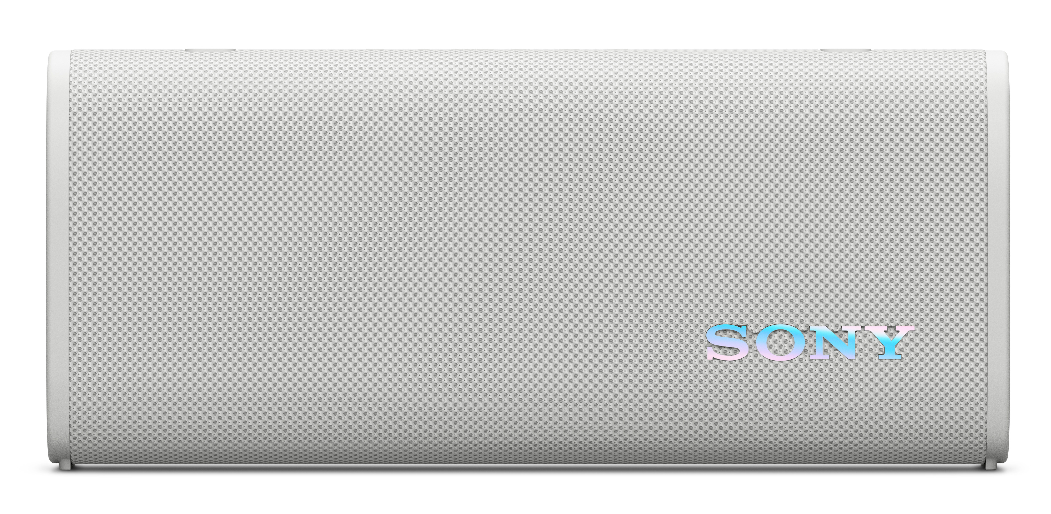 Biały głośnik z logo Sony. Głośnik ma siatkową teksturę. Logo Sony jest w kolorach tęczy.