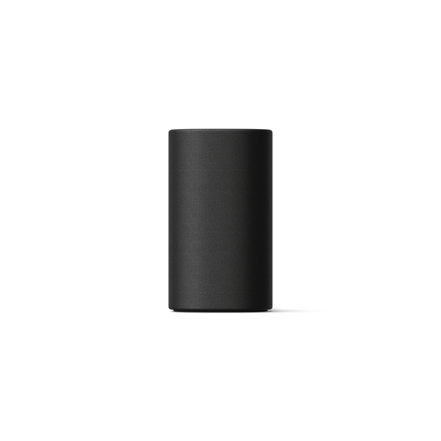 Black cylinder speaker. White background.