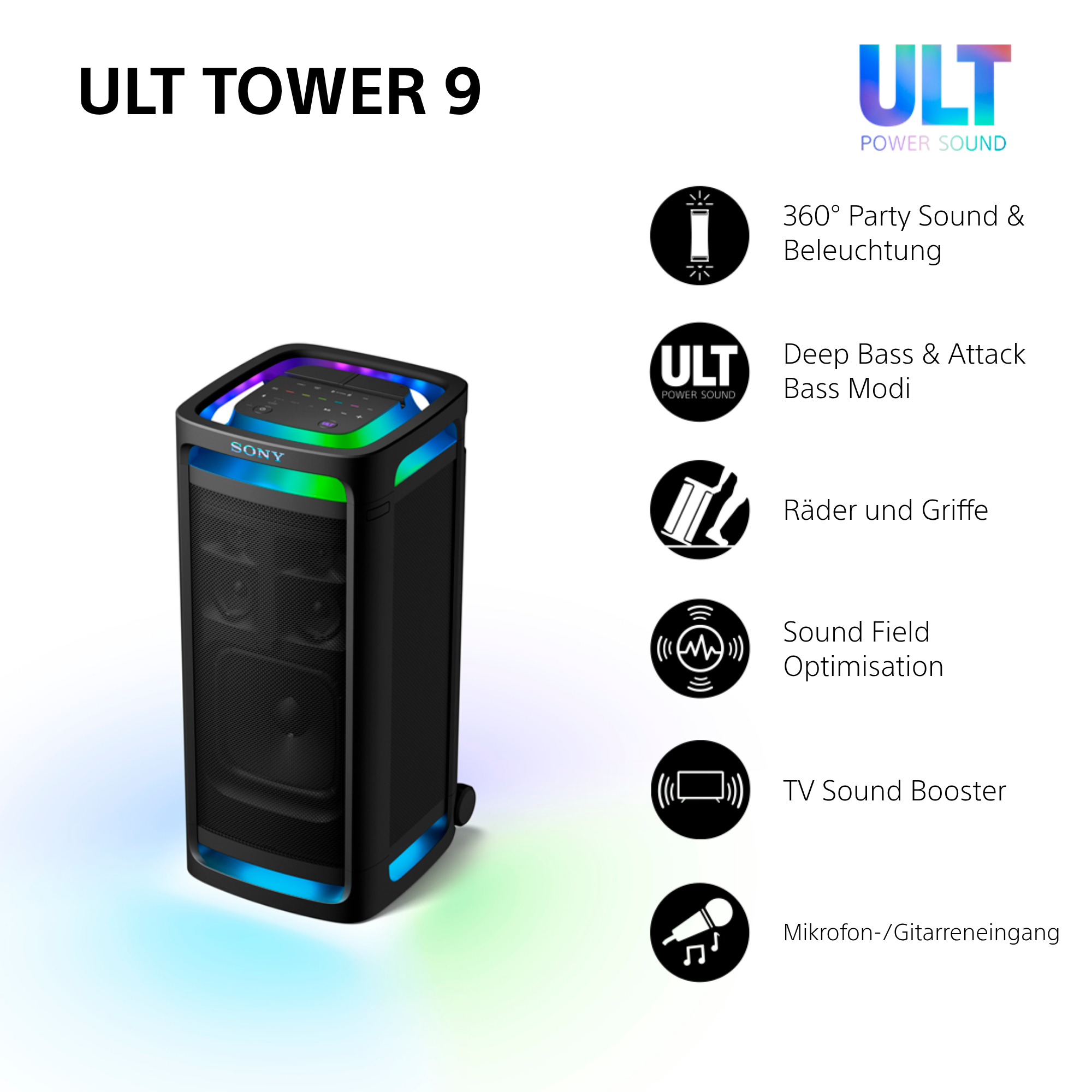 SONY ULT TOWER 9 Bluetooth-Party-Lautsprecher, Schwarz