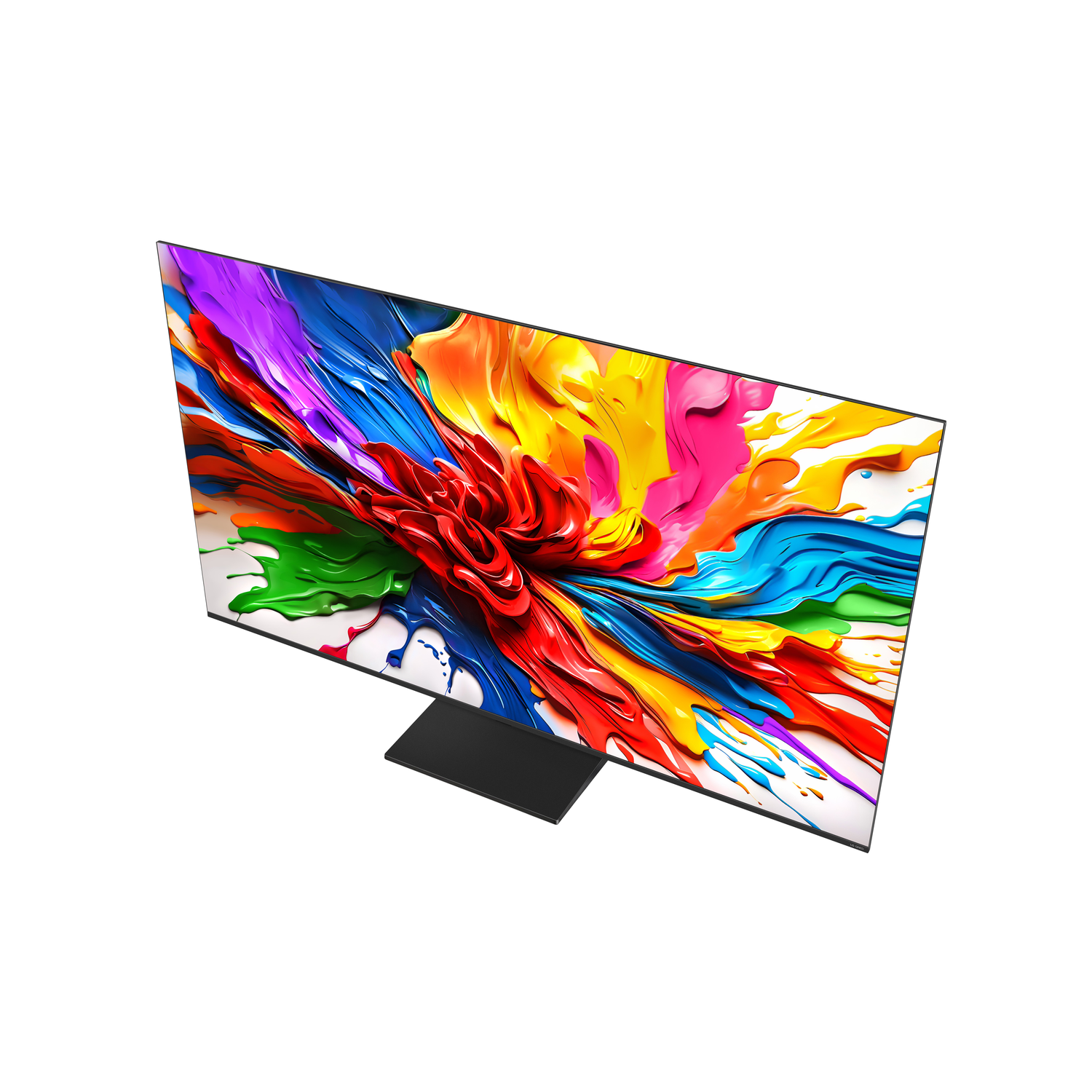 Een tv met kunst op het scherm op een witte achtergrond.
