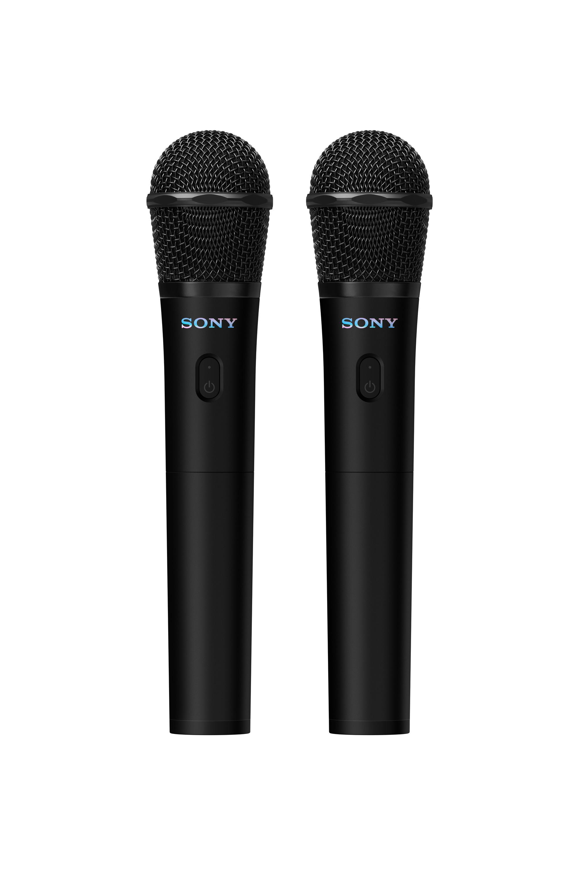 Zwei schwarze Sony Mikrofone nebeneinander. Der Hintergrund ist weiß.