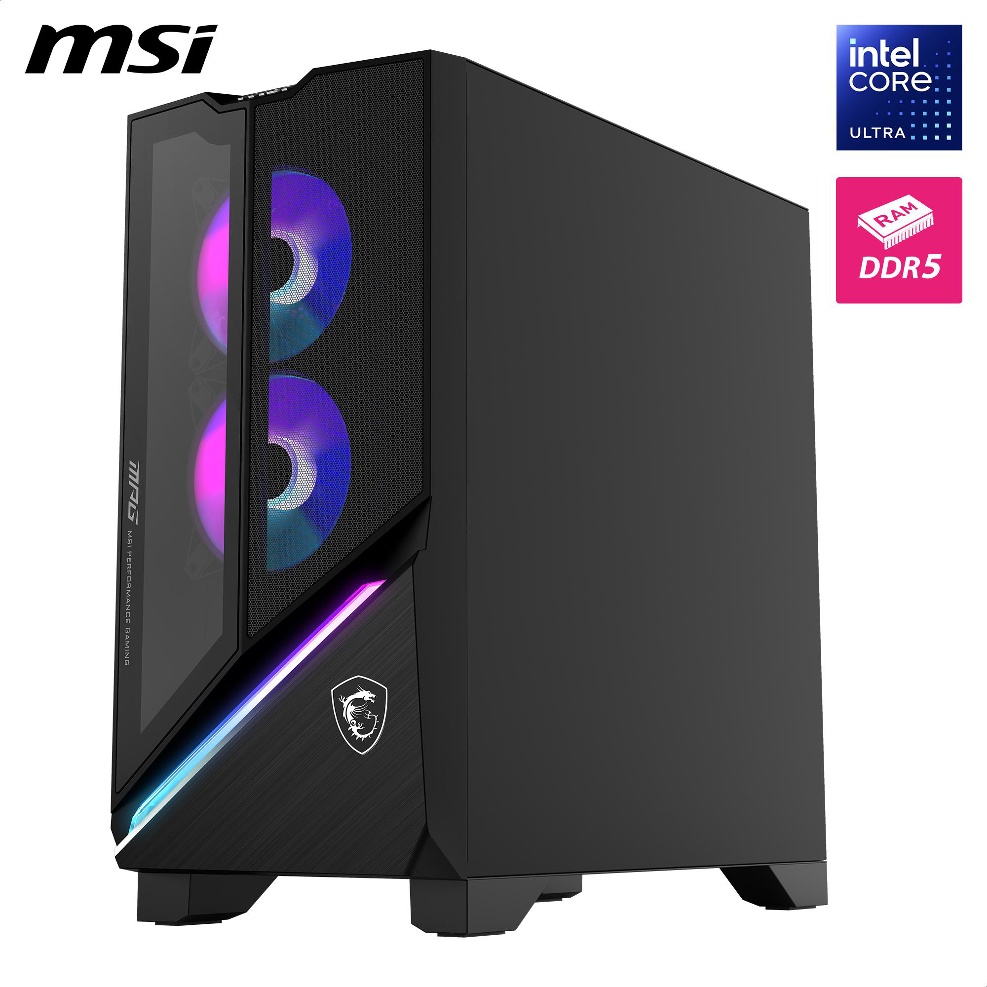 MSI Gaming-PC-Gehäuse mit bunten Lichtern.