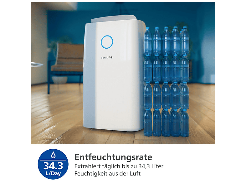 Thumbnail - PHILIPS DE3306/11 Series 3000 4L Luftentfeuchter Weiß (258 Watt, Entfeuchterleistung: 34,3 l/d, Raumgröße: 150 m³)