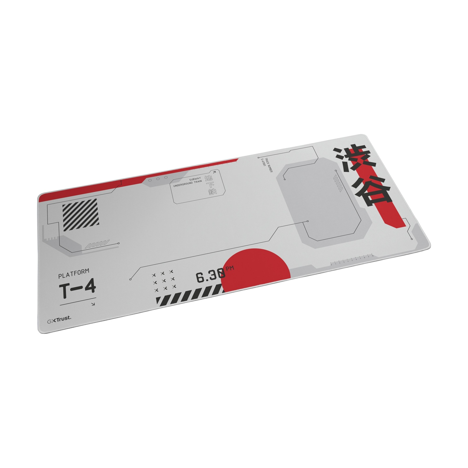 Un tappetino per mouse bianco e grigio con il testo 'PLATFORM T-4' e alcuni caratteri giapponesi.