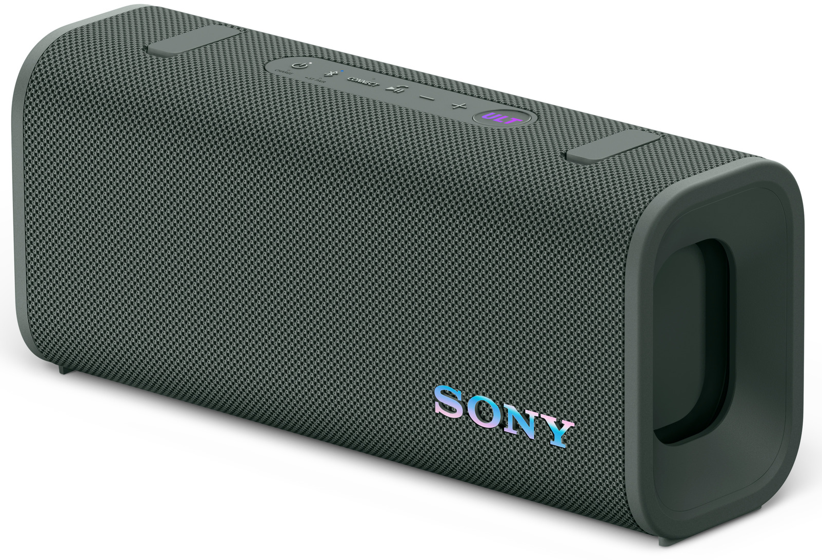 Szürke hangszóró Sony logóval és vezérlőgombokkal a tetején.