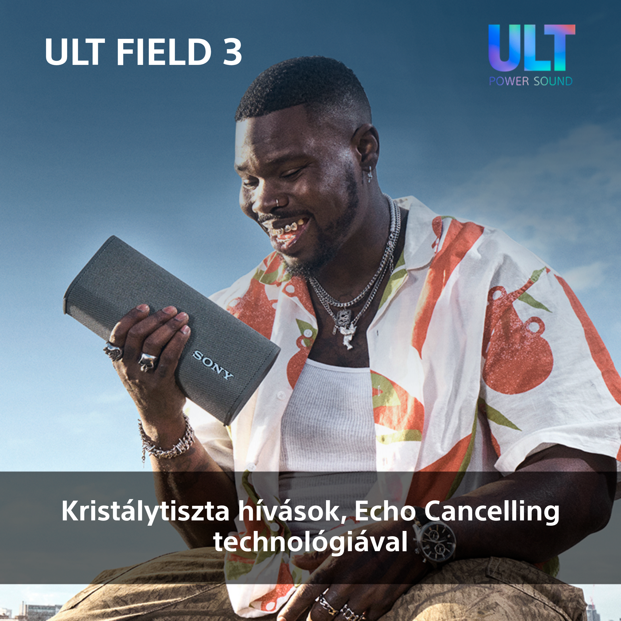 TV hátlap, fekete, portokkal és logóval, közelkép.