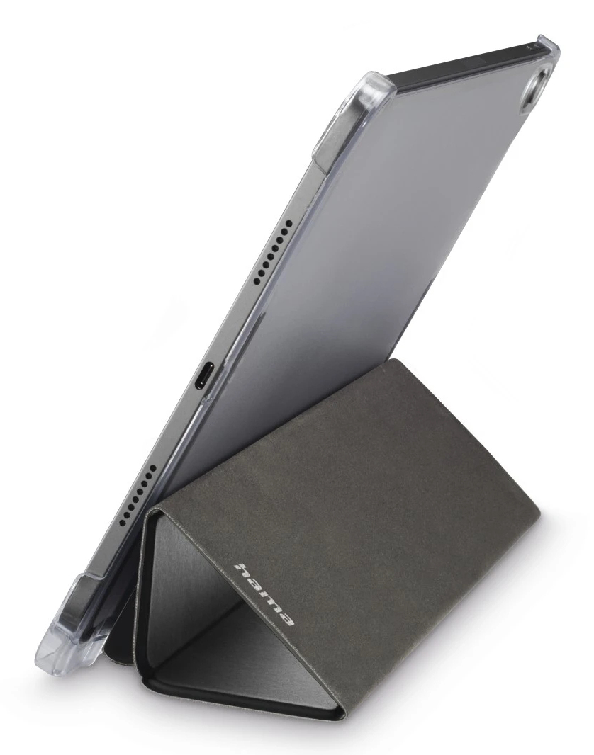 Tablet in einer Hülle ist angewinkelt, Hülle dreieckig.