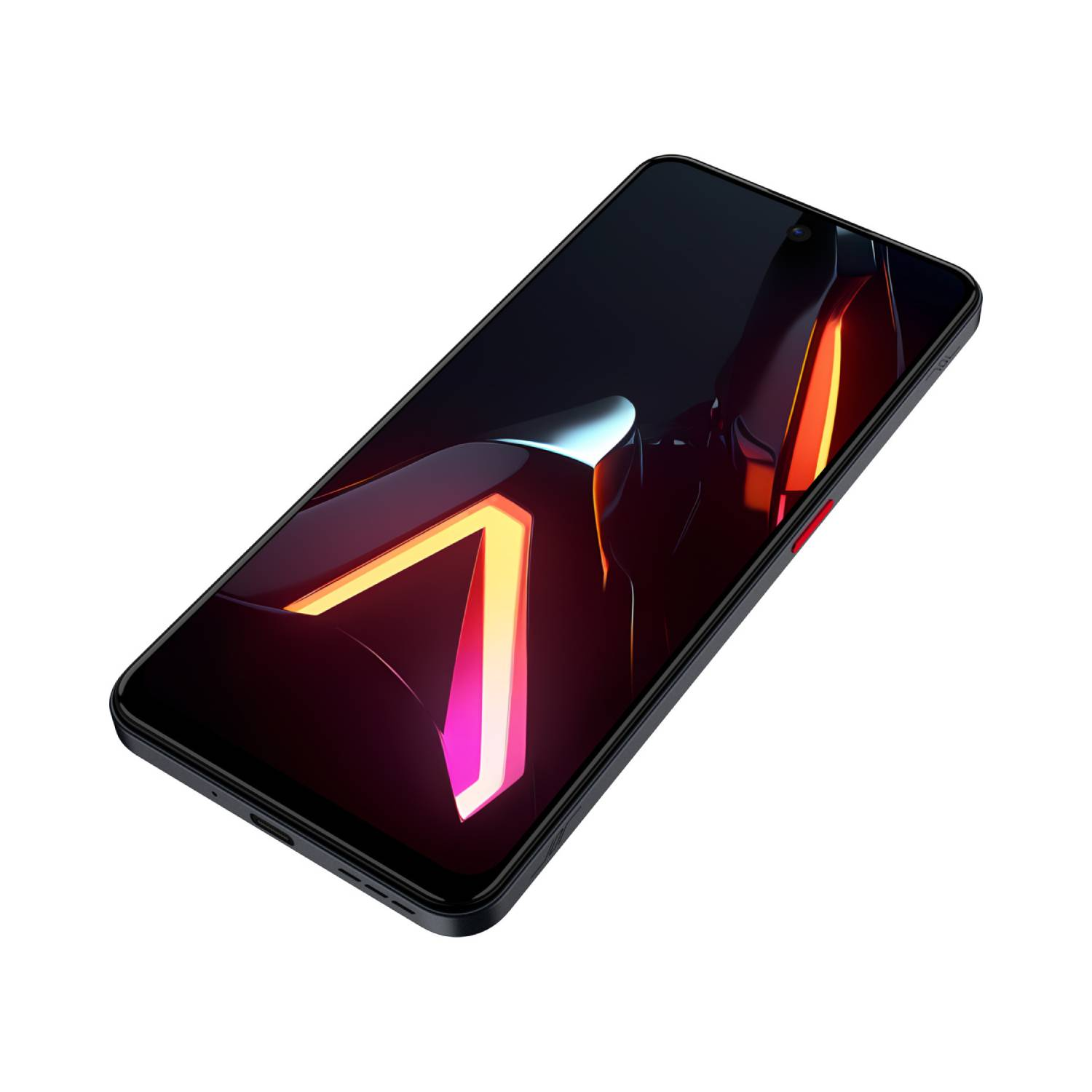A black smartphone with a colorful display.
