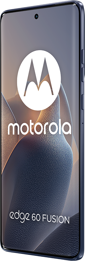 Egy kék Motorola telefon. A logó középen van. Alatta az edge 60 FUSION szavak.