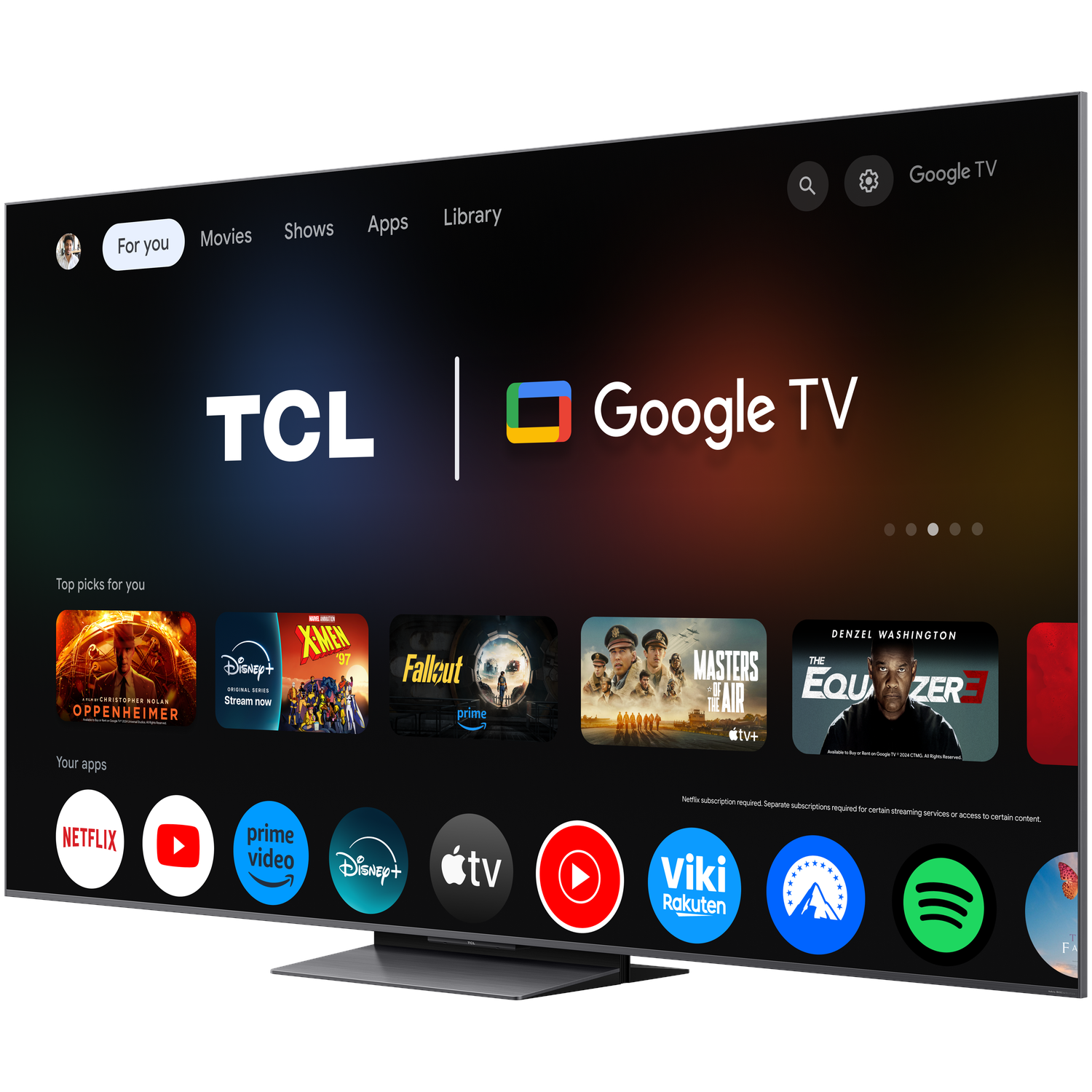 Large TV displaying a green landscape in a room.