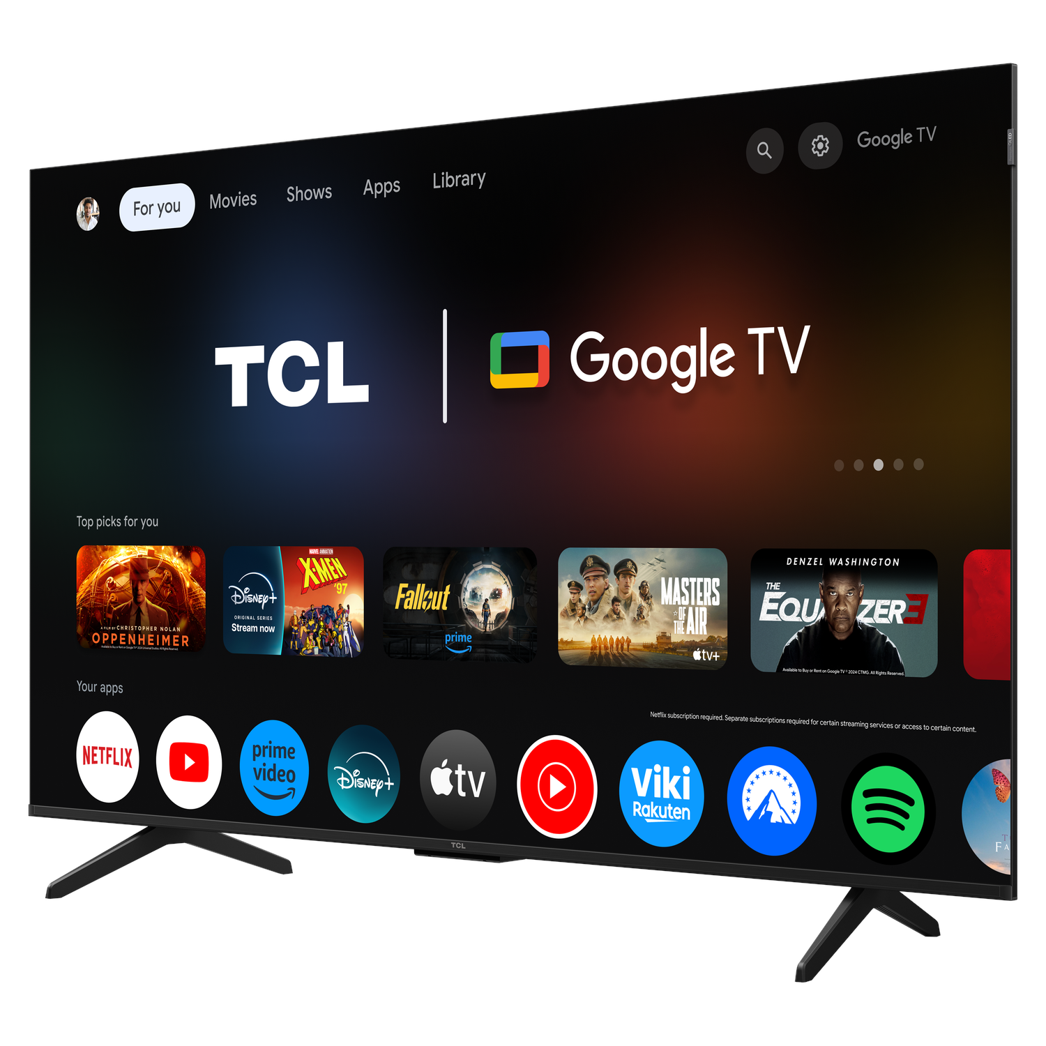 A large TV with Google TV interface.