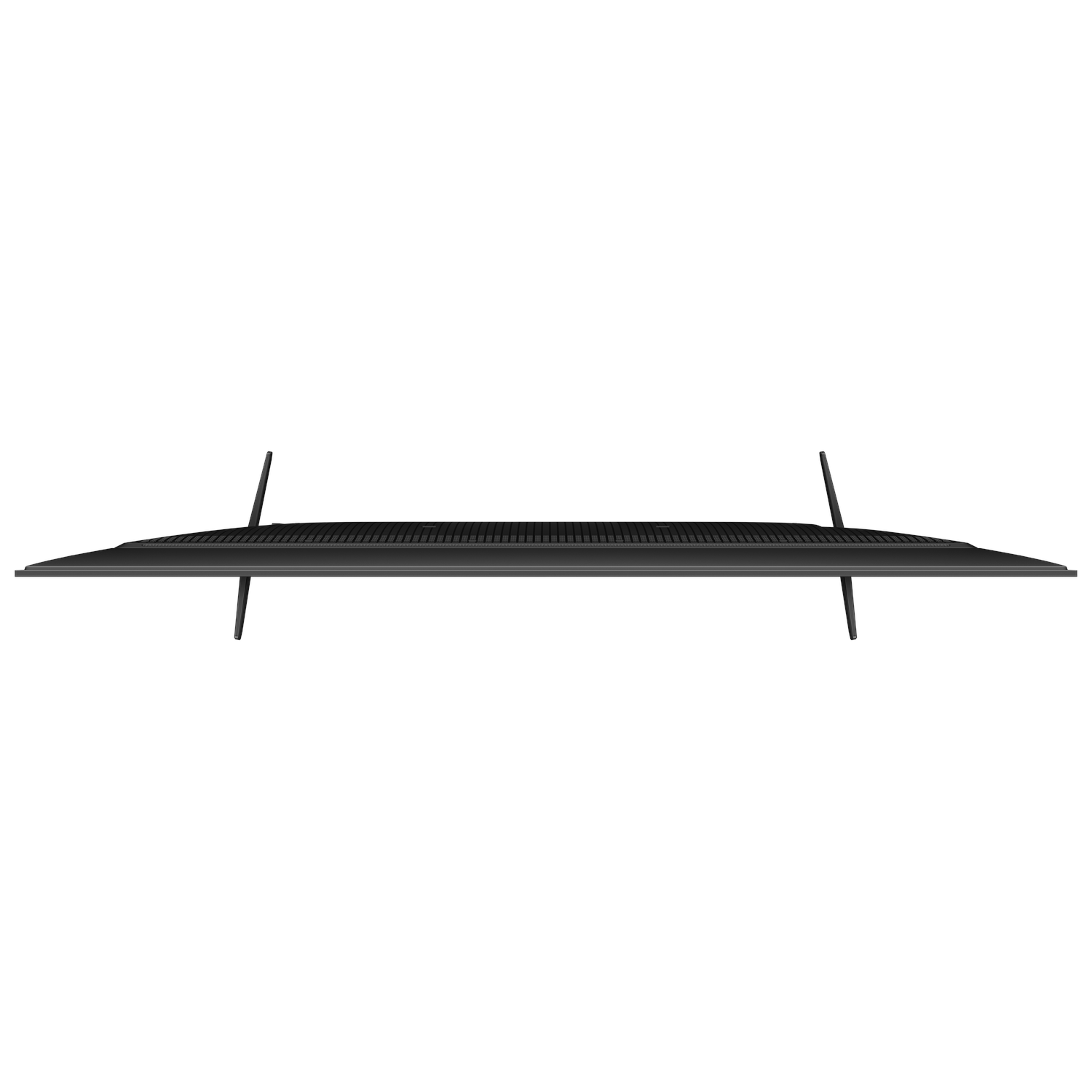 Top view of a black TV with thin legs, isolated on a white background.