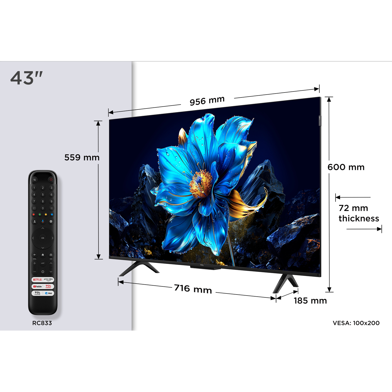 43 inch tv met afmetingen.