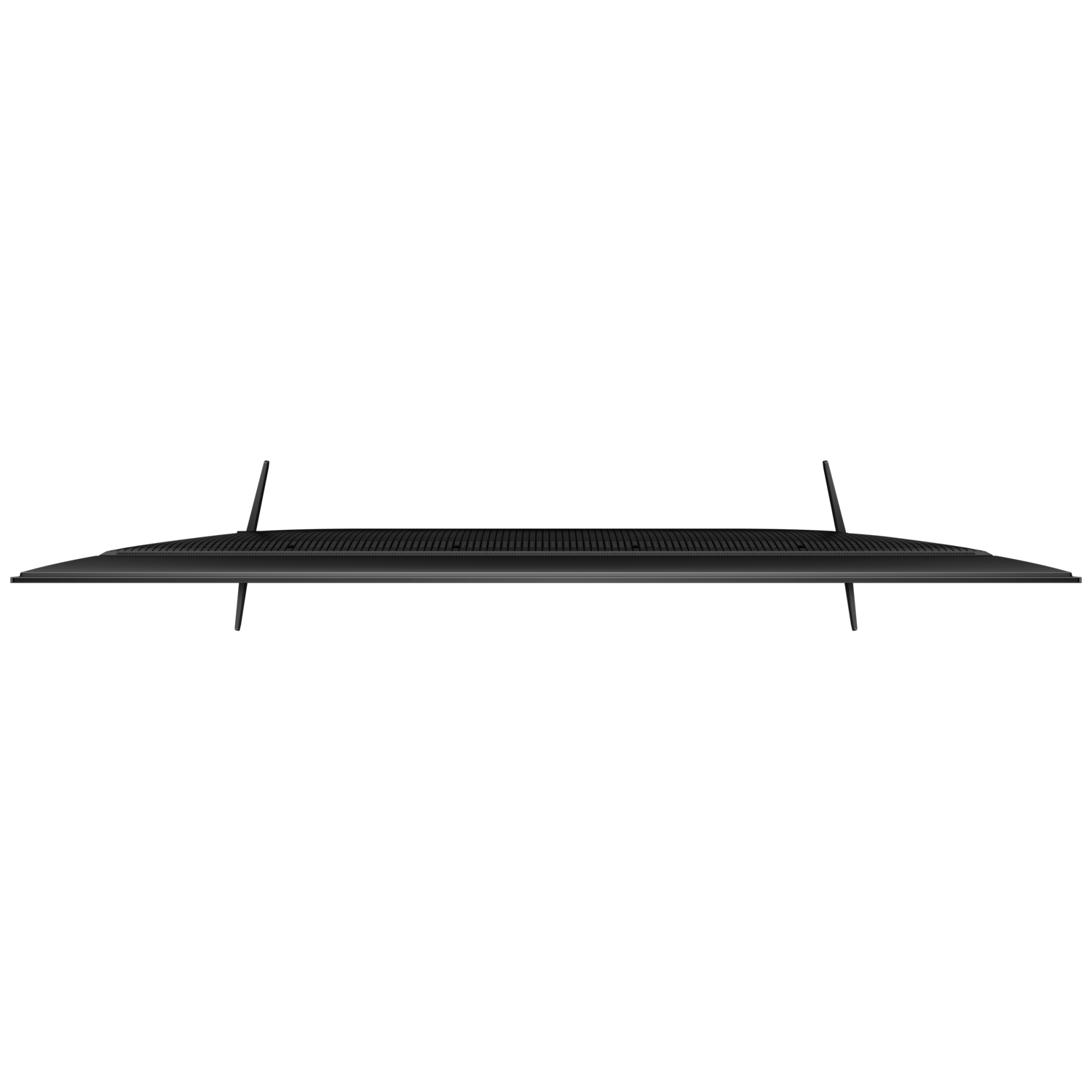 The top view of a black TV, isolated on a black background.