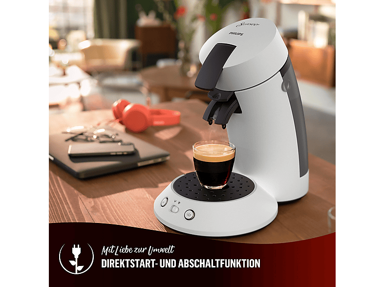 PHILIPS SENSEO® CSA210/10 Original Plus 2-Tassen-Funktion, Milder oder starker Kaffee, 0.7L Wassertank, Padmaschine, Weiß