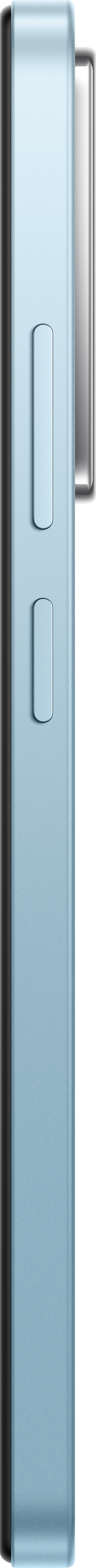 Világoskék USB-C - Lightning adapter, oldalsó nézet, két gombbal.