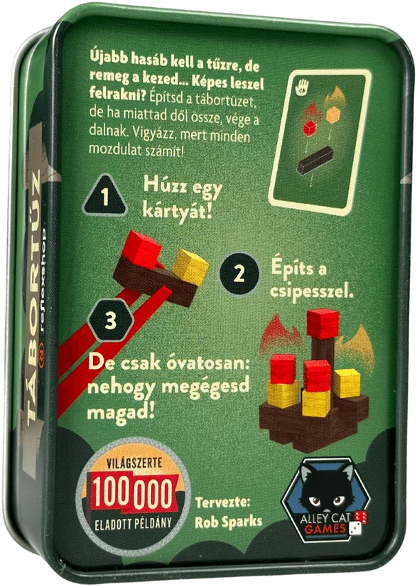 Játékdoboz hátulja, szöveggel és illusztrációkkal.