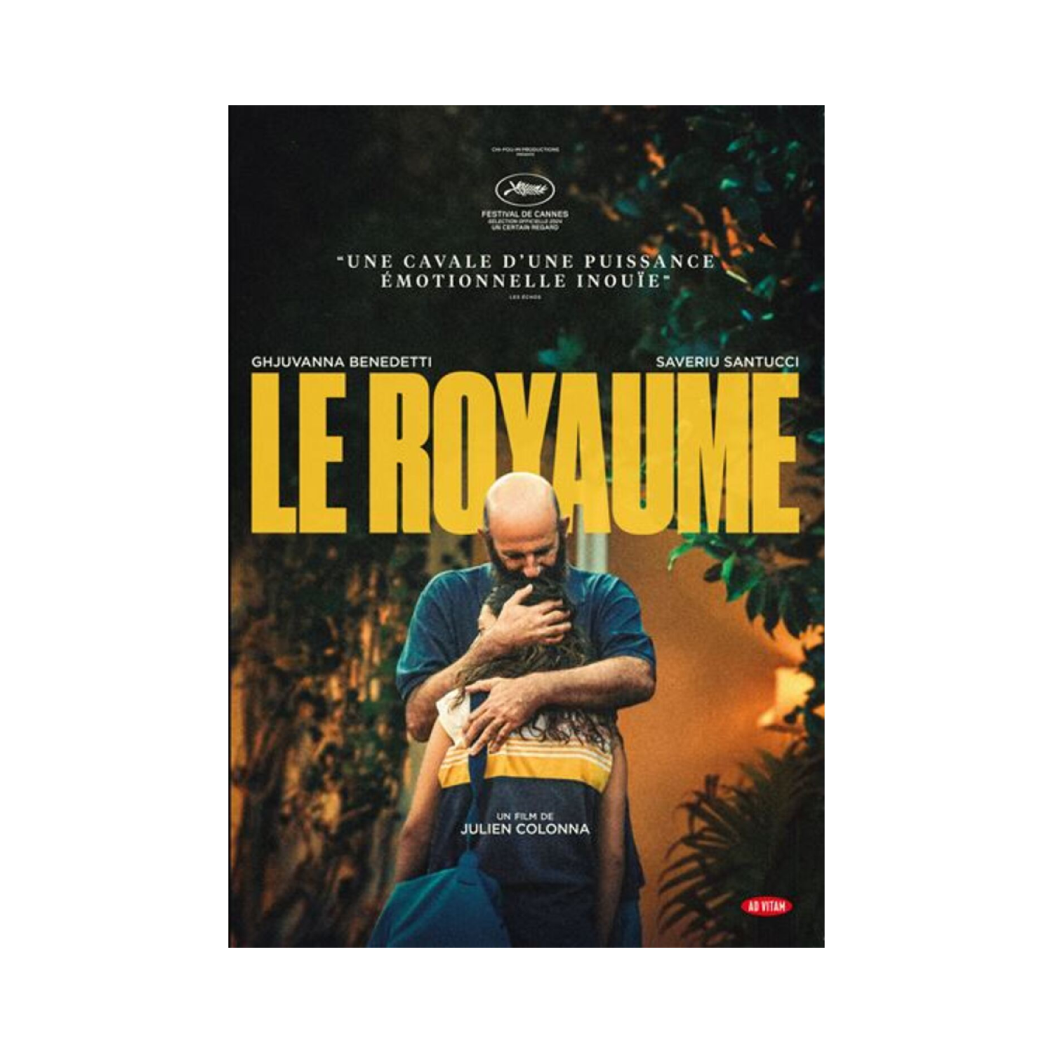 Une affiche de film avec deux personnages s'embrassant et le titre 'Le Royaume' en gras.
