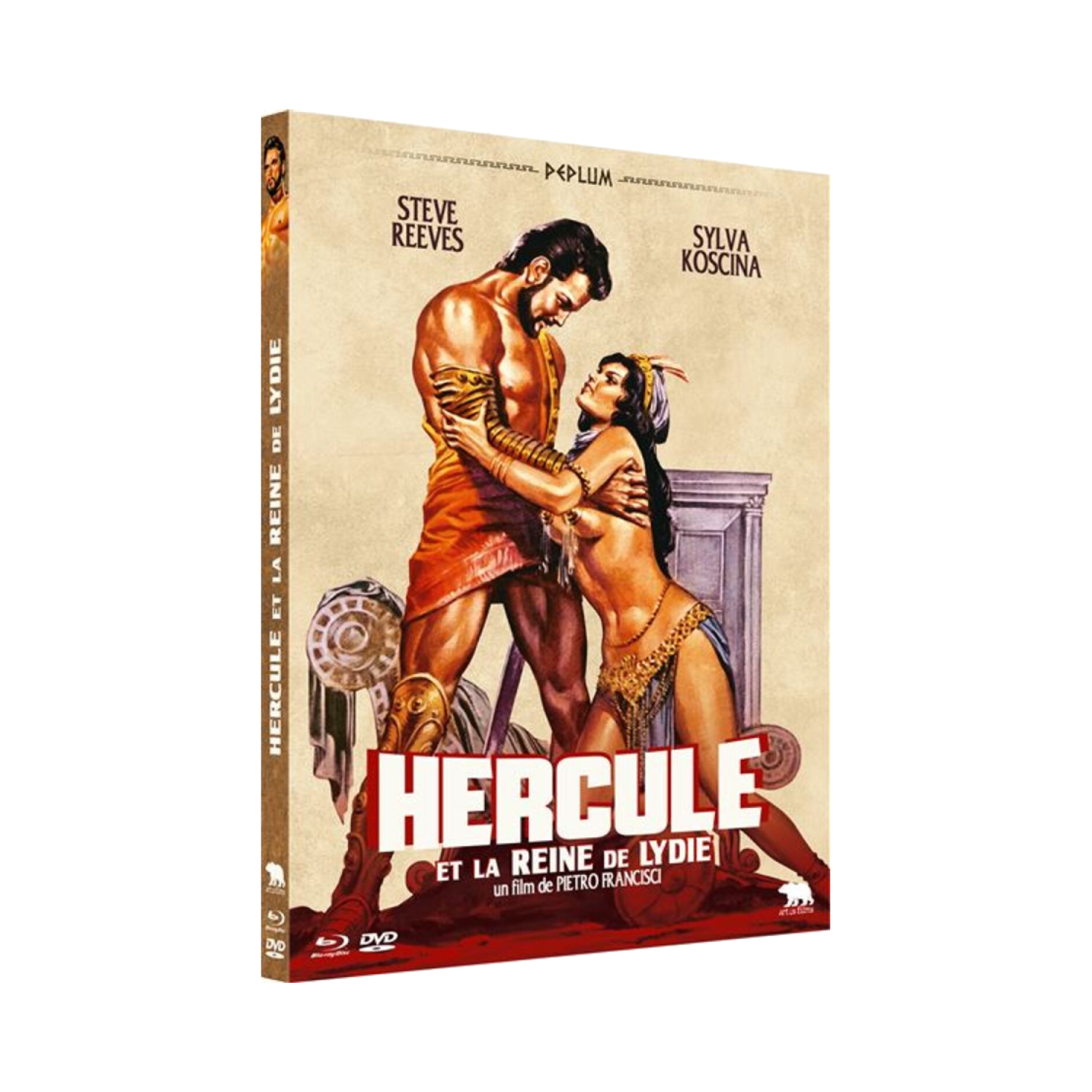 DVD-hoes voor 'Hercule et la Reine de Lydie'. Met Steve Reeves en Sylva Koscina.