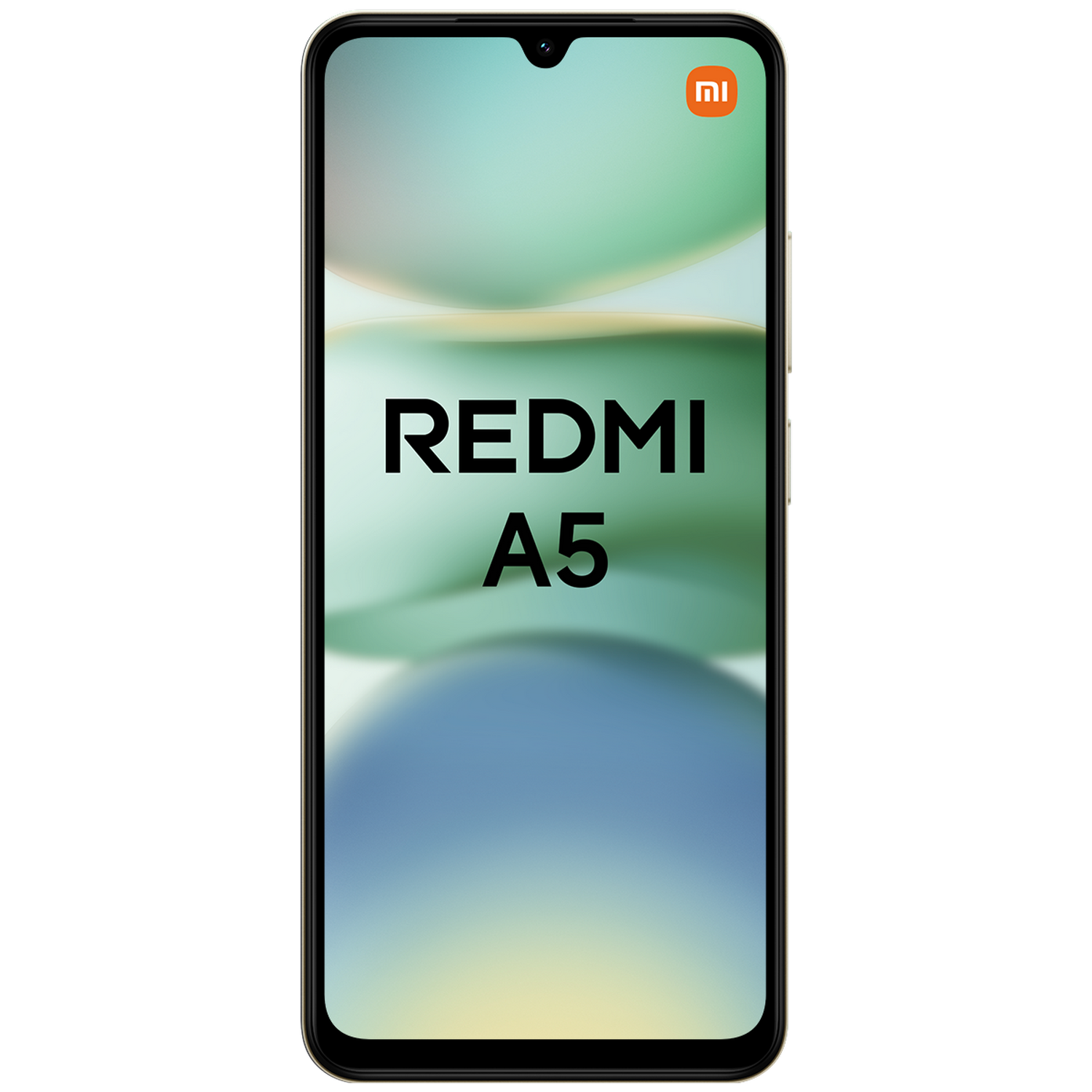 Smartphone Redmi A5 con pantalla mostrando el texto Redmi A5 y un logotipo de Xiaomi.