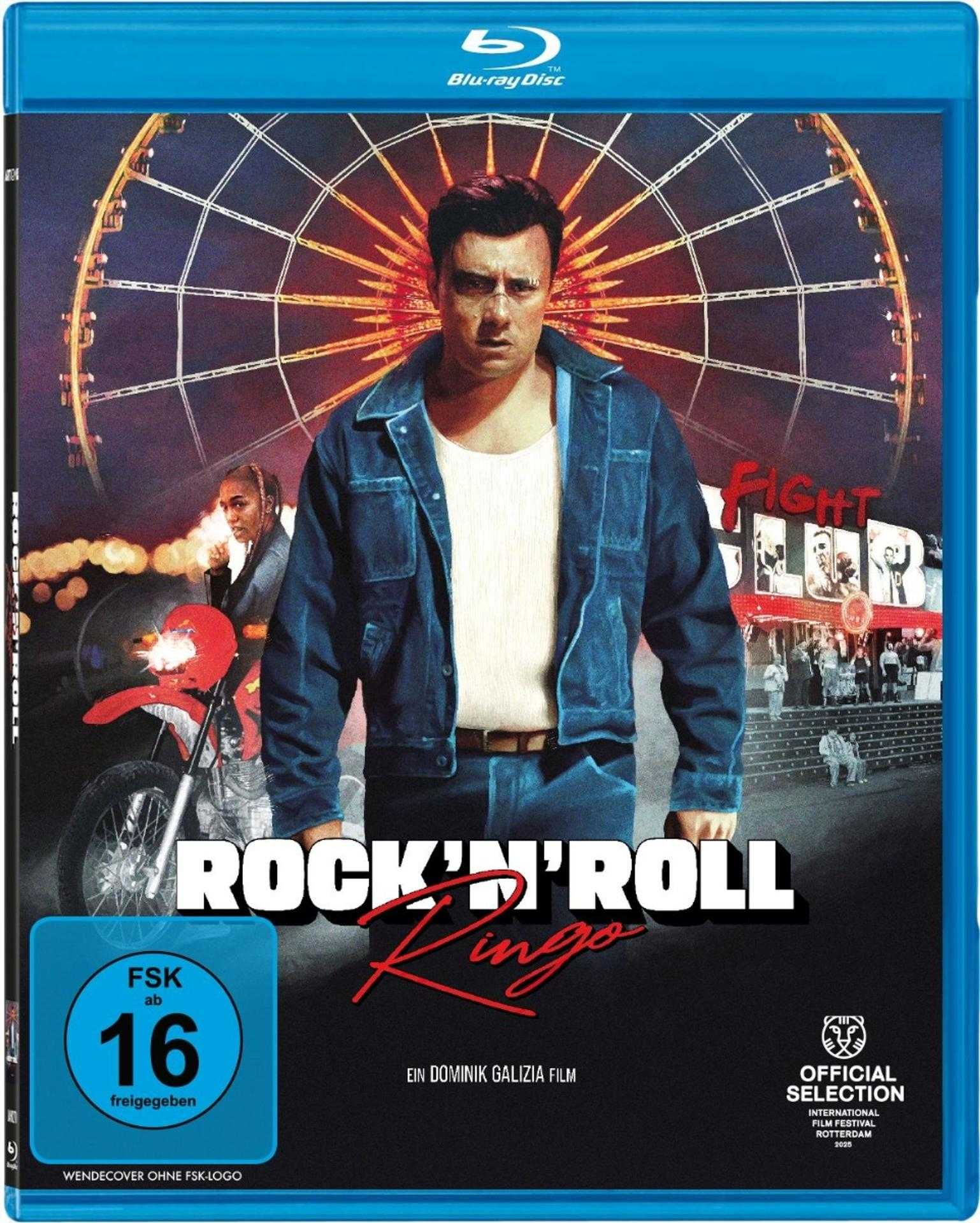 Filmcover eines Mannes in einer Jeansjacke, mit einem Riesenrad im Hintergrund. Text: Rock 'n' Roll Ringo.