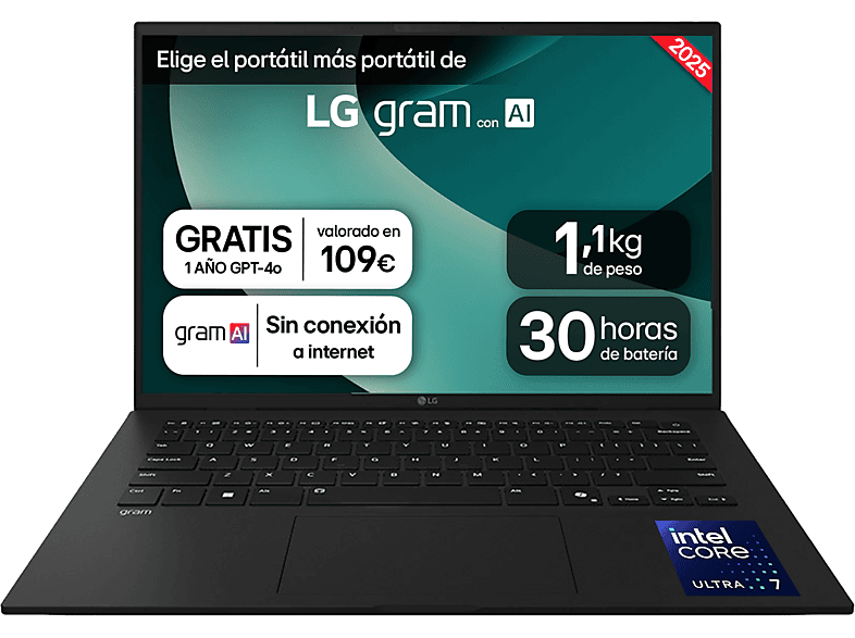 LG 14ZD90T-G.AX78B, 14 WUXGA, Intel® Core™ Ultra 7-255H, 16 GB, 1 TB SSD, Arc™ GPU, FreeDOS