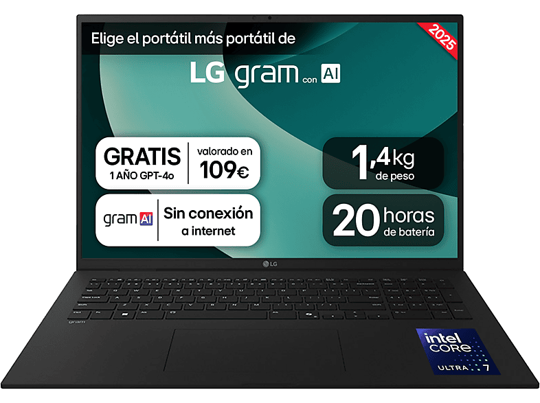 LG 17ZD90T-G.AX78B, 17 WQXGA, Intel® Evo™ Edition Core™ Ultra 7-255H, 16 GB RAM, 1 TB SSD, Arc™ GPU, FreeDOS